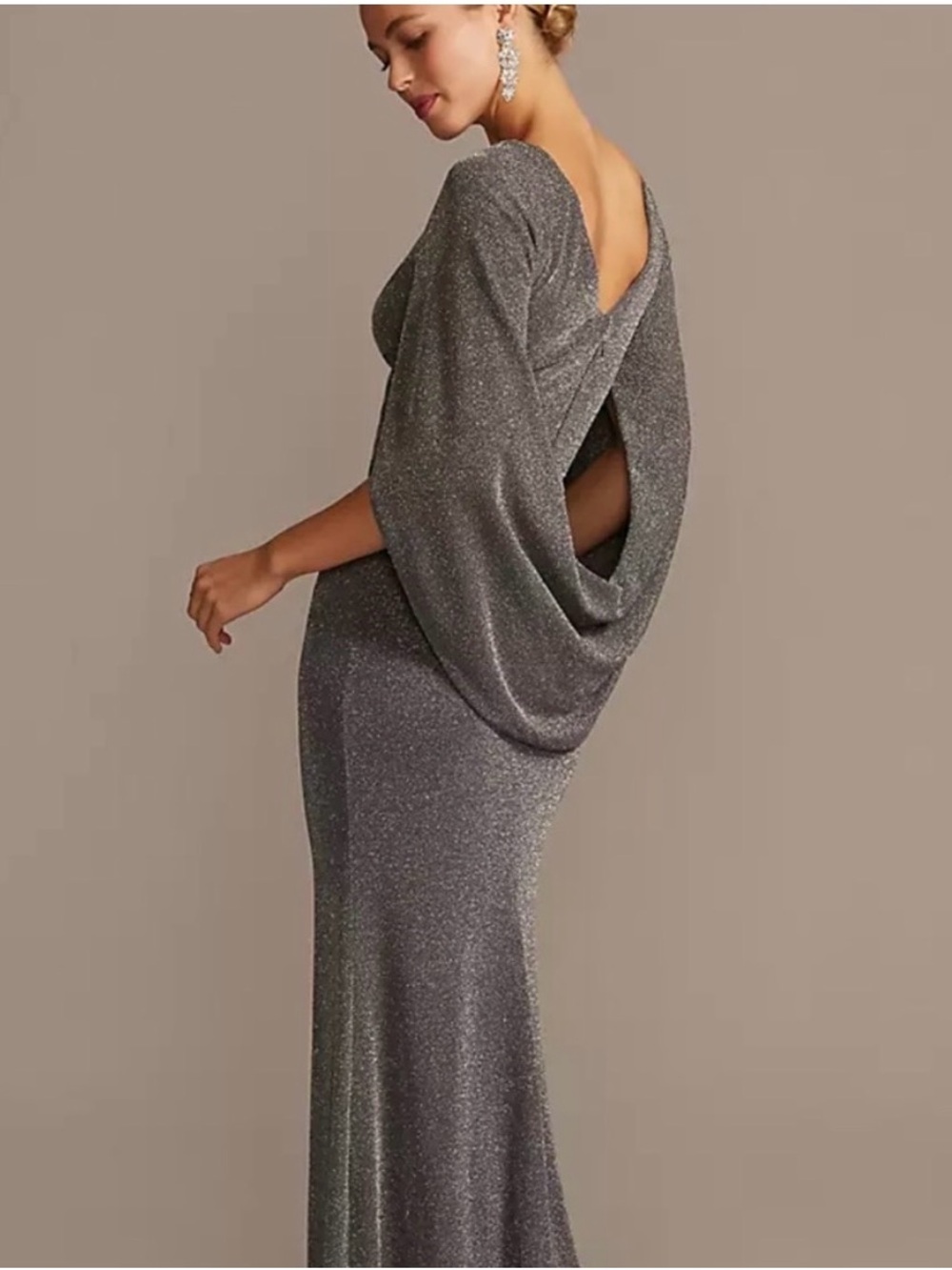 NWOT Charcoal Metallic Long-Sleeve Draped Cocktail Dress xxs-med